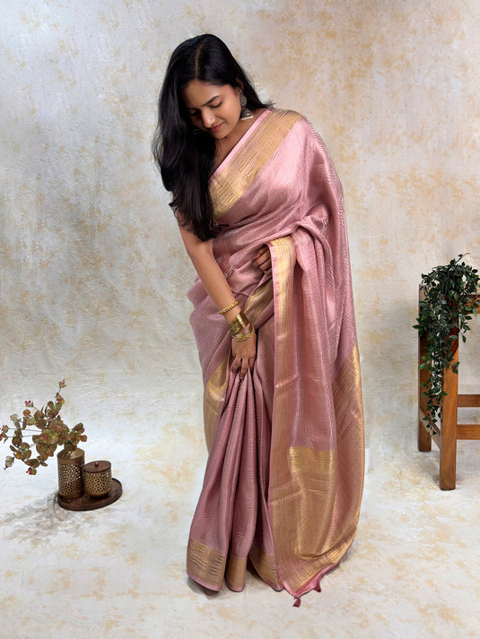 Pink Crepe Silk Brocade Saree