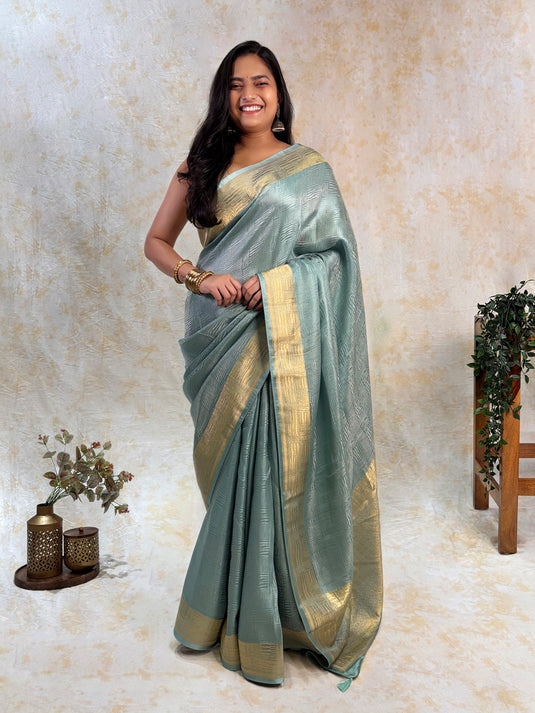 Blue Crepe Silk Brocade Saree