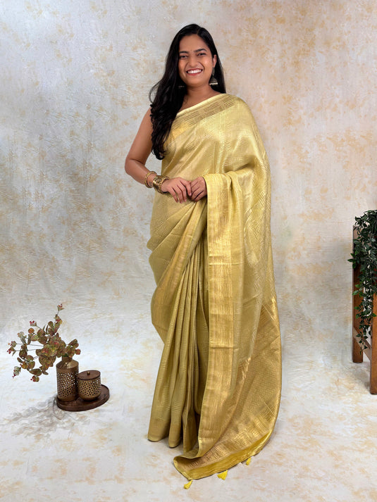Yellow Crepe Silk Brocade Saree