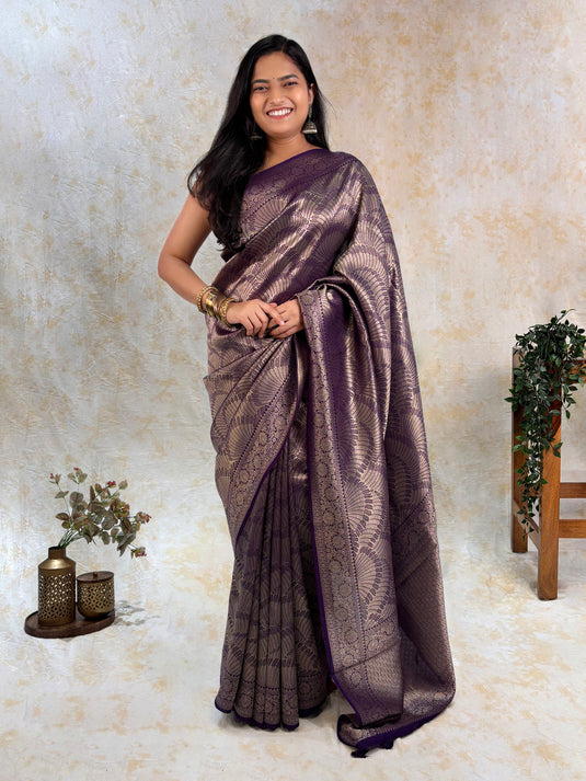 Purple Crepe Silk Brocade Saree