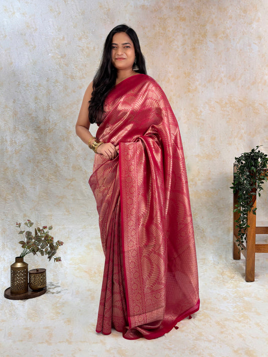 Pink Crepe Silk Brocade Saree