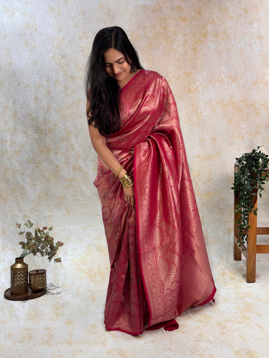 Pink Crepe Silk Brocade Saree
