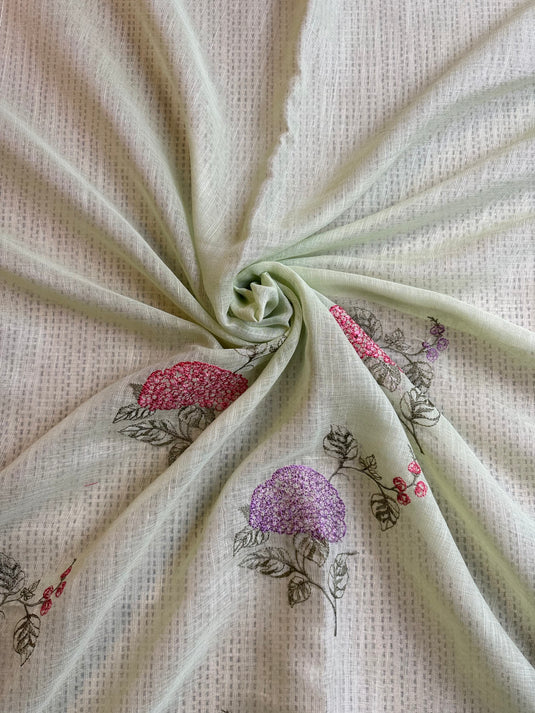 Mint Green Linen embroidered saree