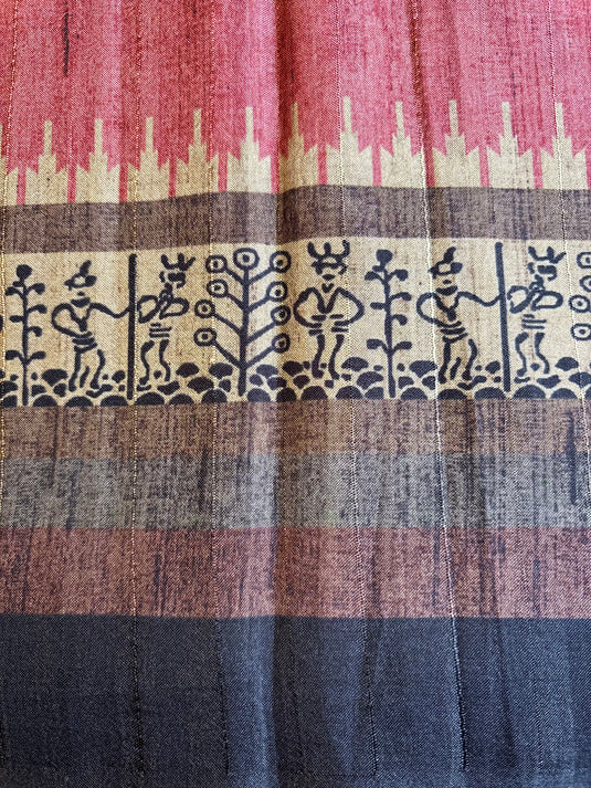 Rust Tussar Silk Printed Saree