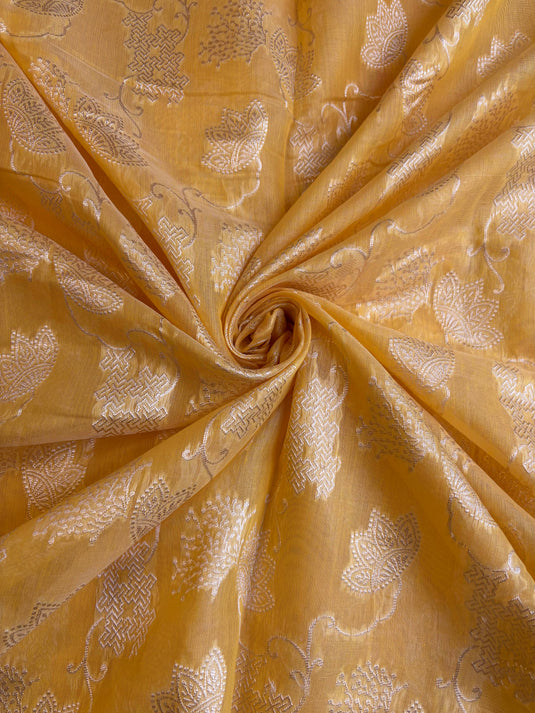 Yellow Chanderi Zari Weaving Saree