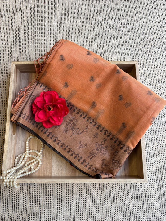 Orange Chanderi Warli Saree