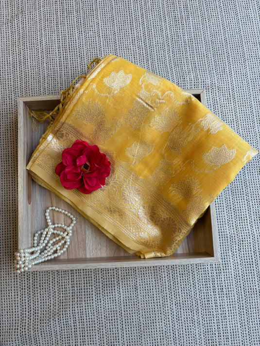 Yellow Chanderi Zari Weaving Saree