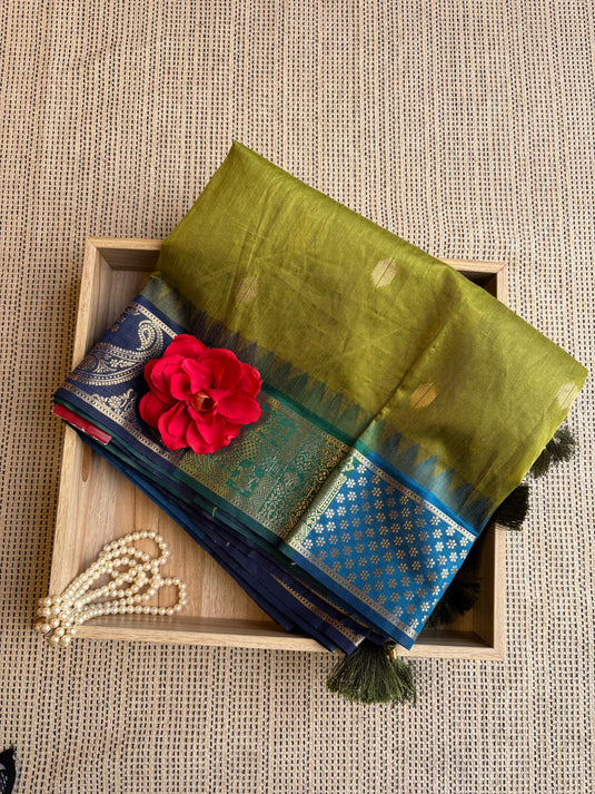 Green Tussar Zari Weaving Saree