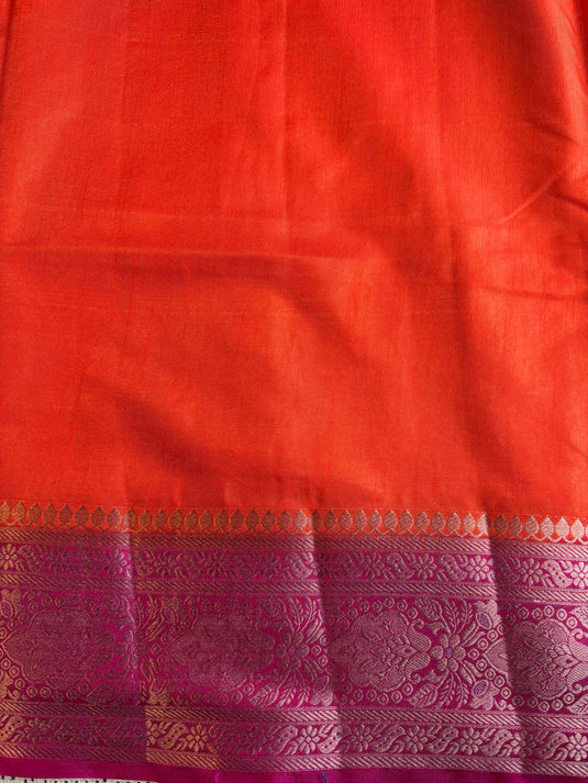 Orange Tussar Silk Zari Weaving Saree