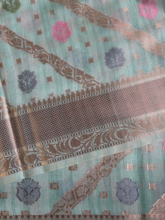 Teal Chanderi Zari Weaving Saree