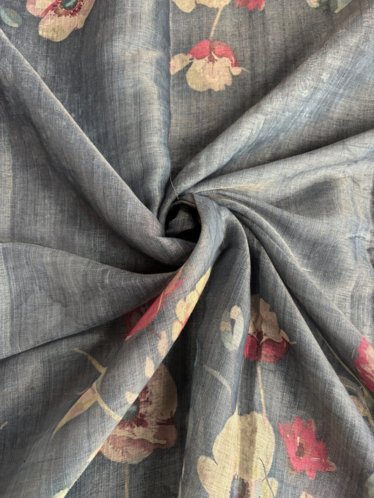 Grey Cotton Printed Saree