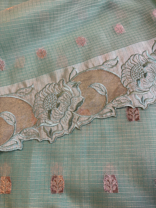 Teal Kota Zari Weaving Saree