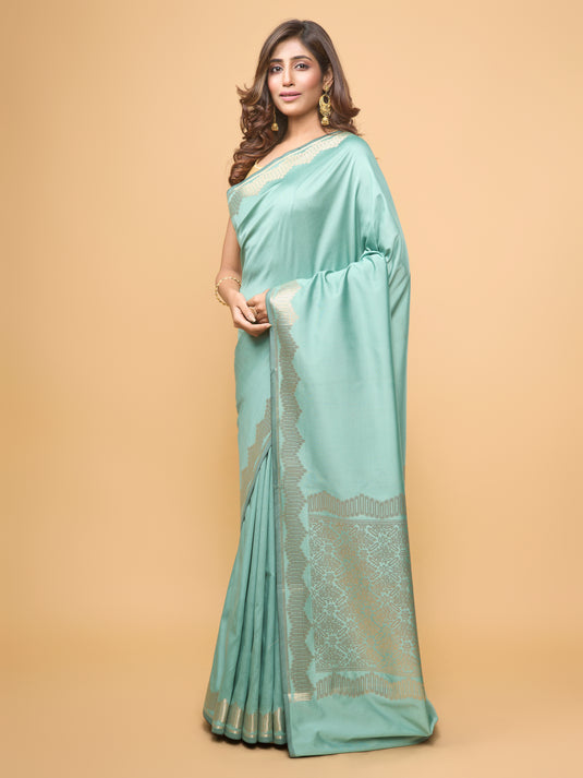 Women's Green Zari Woven Banarasi Silk Saree