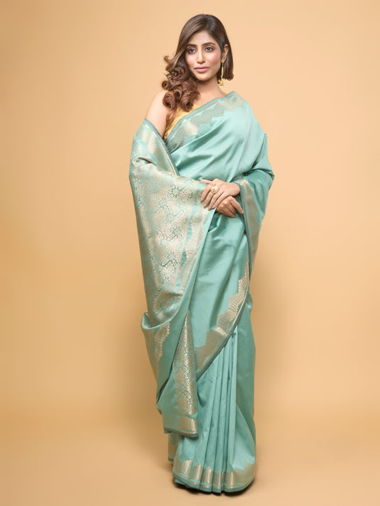 Women's Green Zari Woven Banarasi Silk Saree