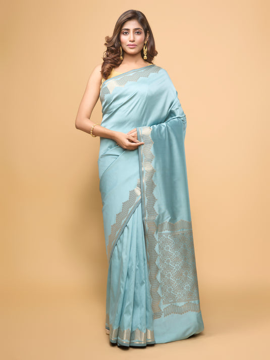 Women's Blue Zari Woven Banarasi Silk Saree