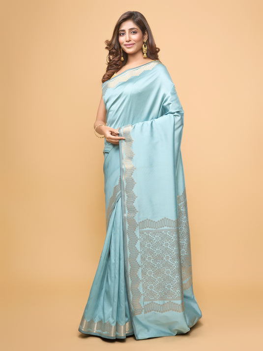 Women's Blue Zari Woven Banarasi Silk Saree