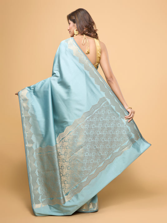 Women's Blue Zari Woven Banarasi Silk Saree