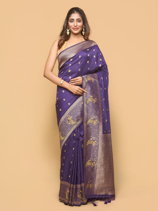 Women's Purple Zari Woven Banarasi Silk Saree