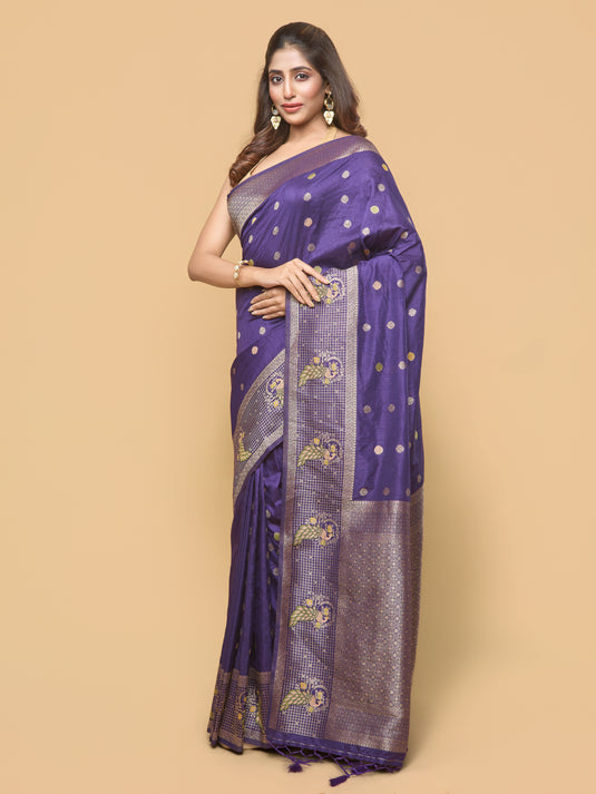 Women's Purple Zari Woven Banarasi Silk Saree