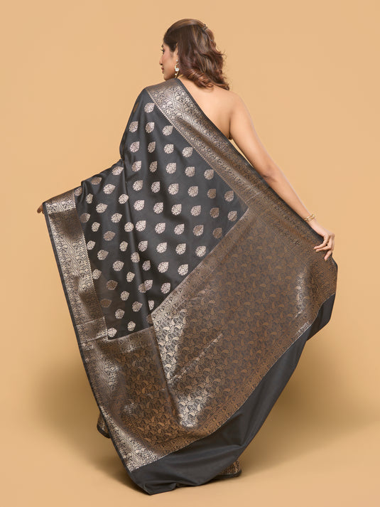 Women's Black Zari Woven Banarasi Silk Saree