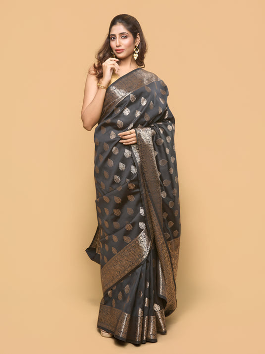 Women's Black Zari Woven Banarasi Silk Saree
