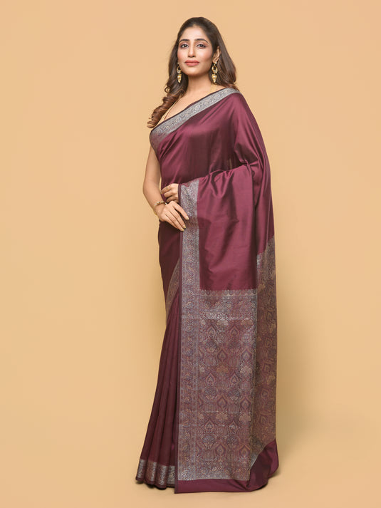 Wine Woven Banarasi Silk Saree