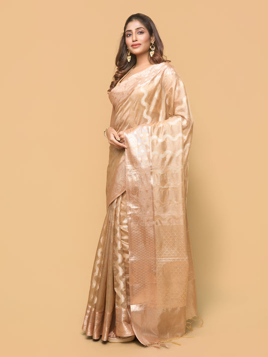 Women's Gold Zari Woven Tussar Silk Saree