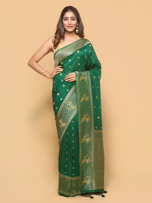 Women's Green Zari Woven Banarasi Silk Saree