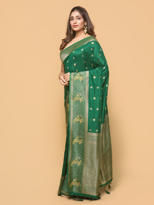 Women's Green Zari Woven Banarasi Silk Saree
