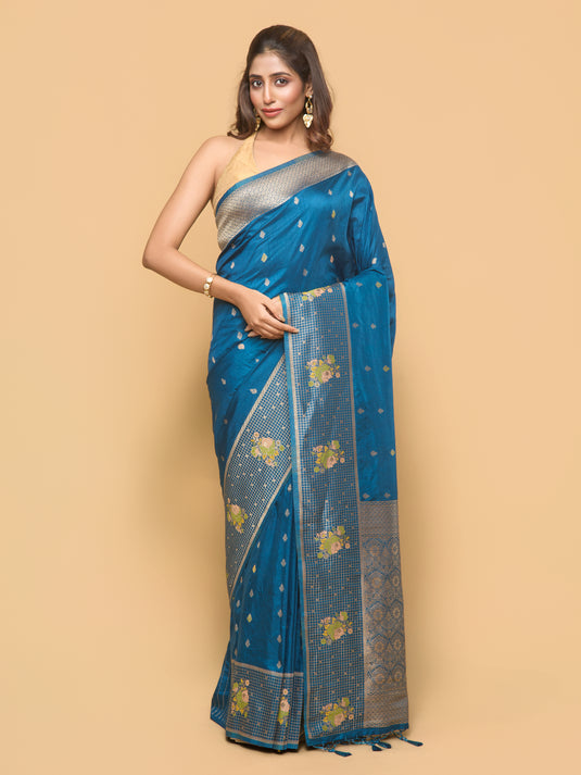 Women's Blue Zari Woven Banarasi Silk Saree