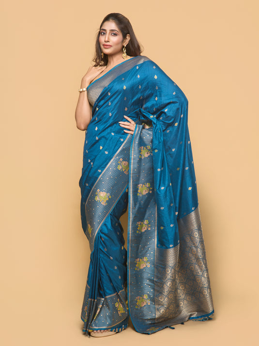 Women's Blue Zari Woven Banarasi Silk Saree