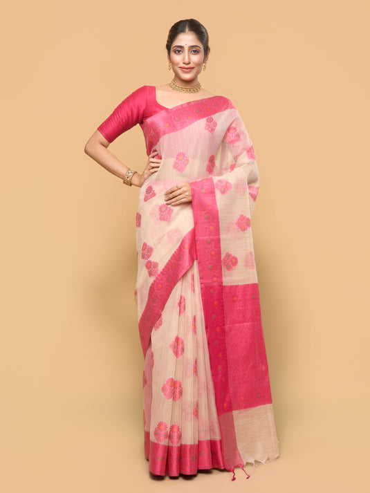 Women's Pink Woven Kota Silk Saree