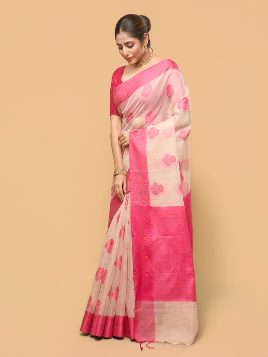 Women's Pink Woven Kota Silk Saree