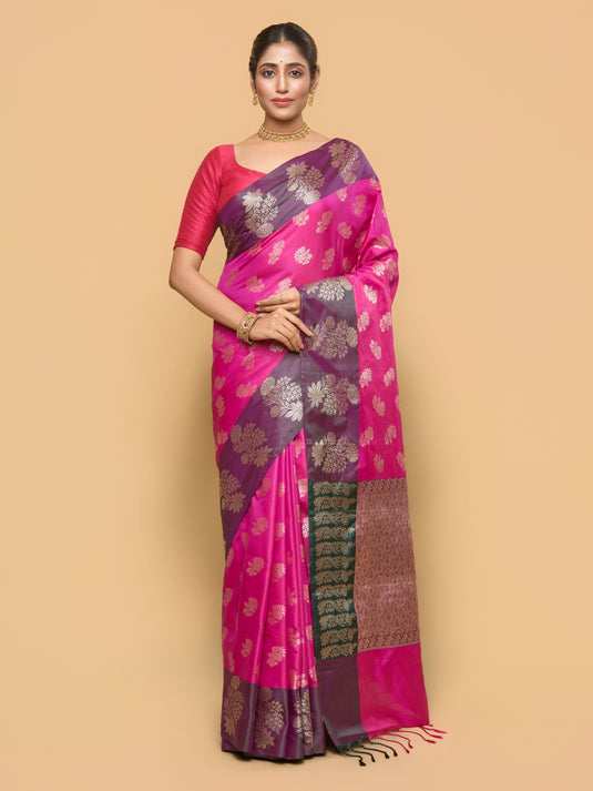Rani Pink Zari Woven Banarasi silk saree