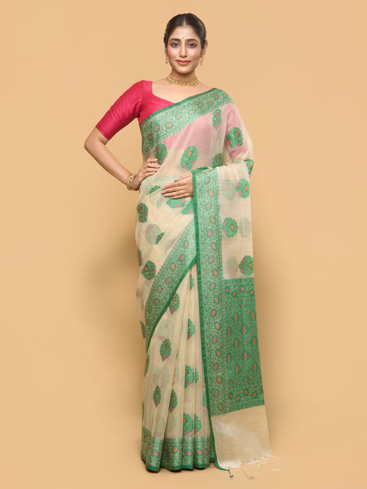Women's Green Woven Kota Silk Saree