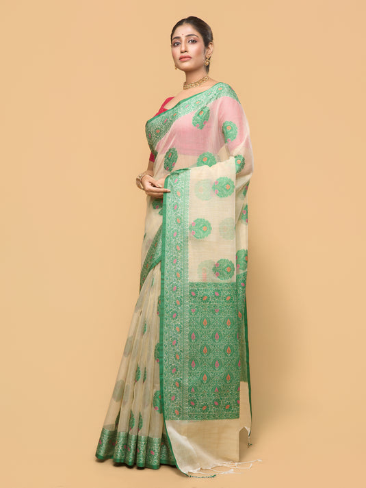 Women's Green Woven Kota Silk Saree