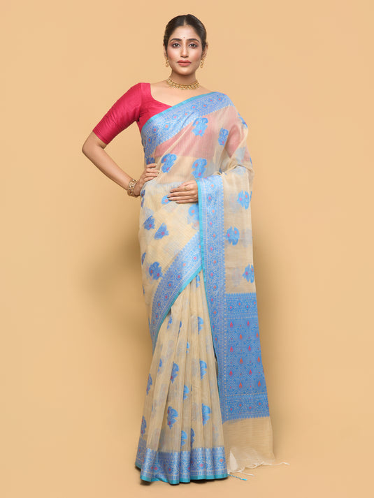 Women's Blue Woven Kota Silk Saree