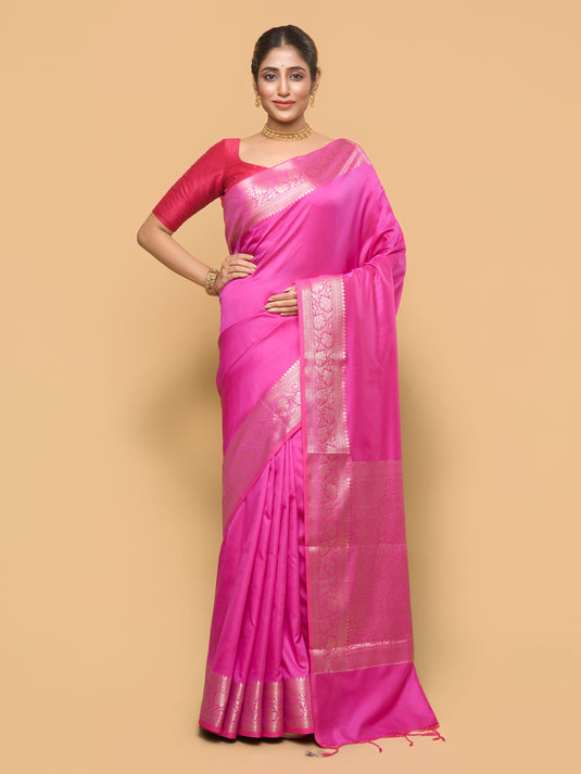 Women's Pink Zari Woven Banarasi Silk Saree