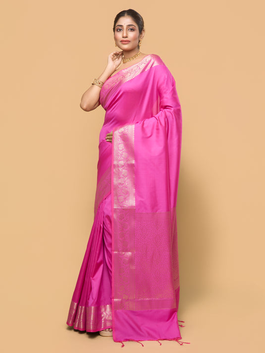 Women's Pink Zari Woven Banarasi Silk Saree