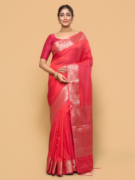 Women's Magenta Zari Woven Banarasi Silk Saree