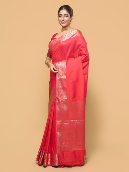 Women's Magenta Zari Woven Banarasi Silk Saree