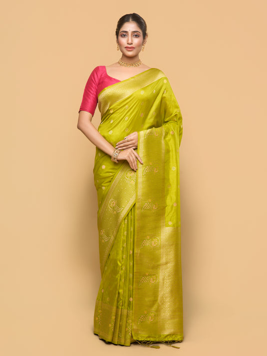 Women's Green Zari Woven Banarasi Silk Saree