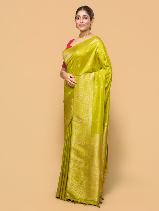 Women's Green Zari Woven Banarasi Silk Saree