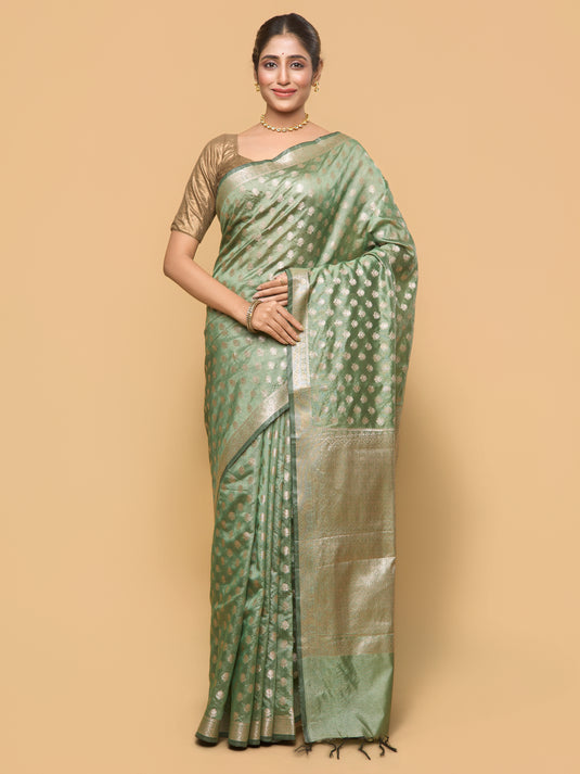 Green Zari Woven Tussar Silk Saree