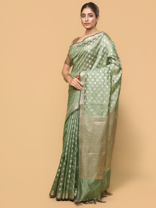 Green Zari Woven Tussar Silk Saree