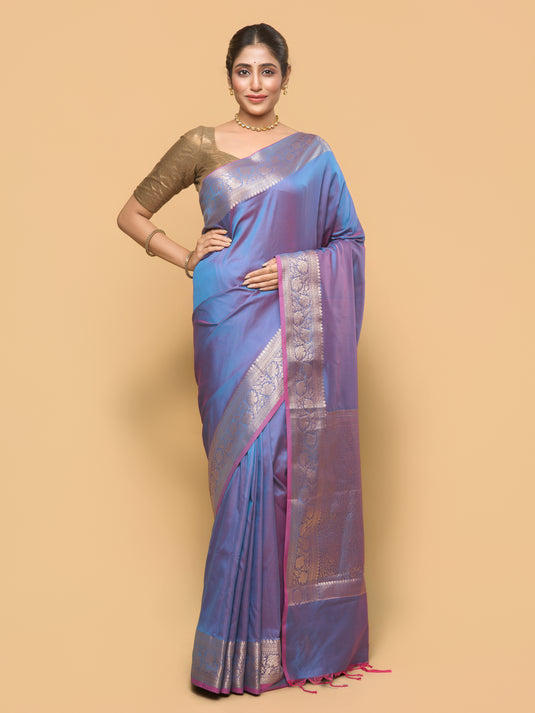 Women's Blue Zari Woven Banarasi Silk Saree
