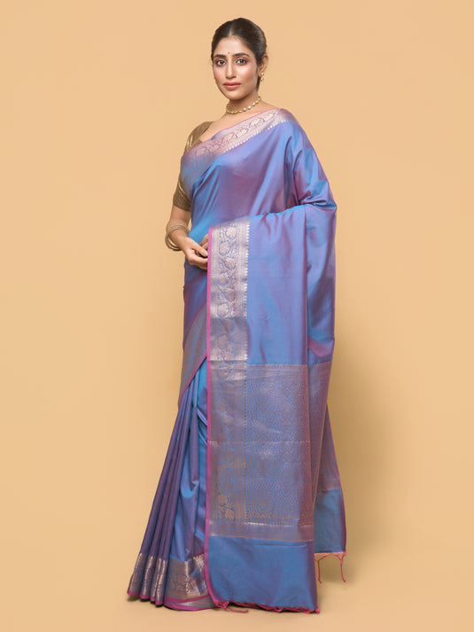 Women's Blue Zari Woven Banarasi Silk Saree