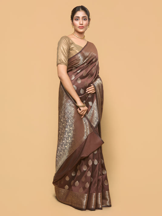 Women's Brown Zari Woven Banarasi Silk Saree