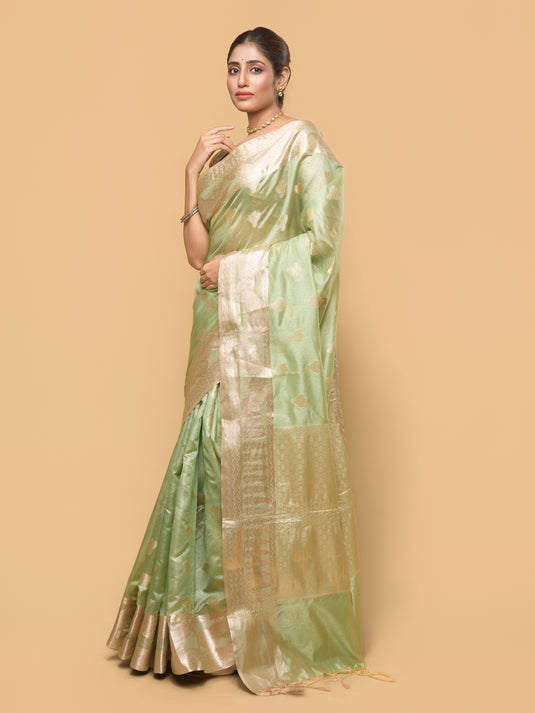 Women's Green Zari Woven Tussar Silk Saree