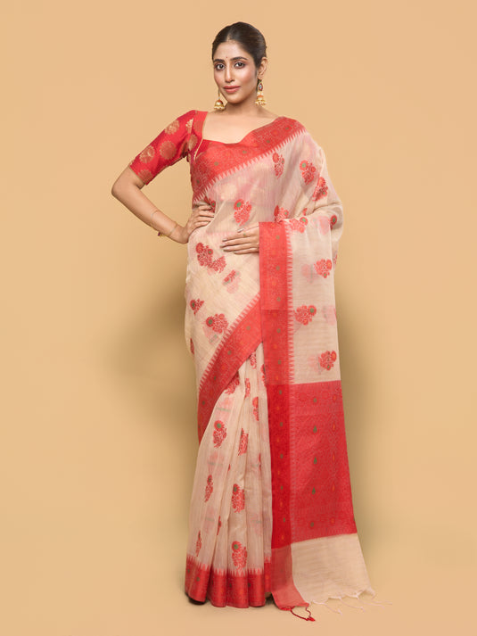 Women's Red Woven Kota Silk Saree